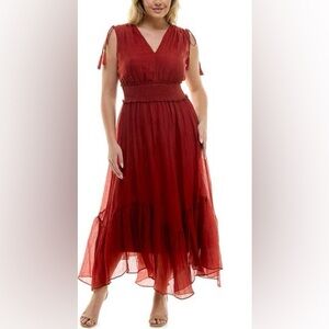 Taylor Dresses NWT Lyocell Smocked Maxi Dress Rusty Red S Blouson Whimsical Hem